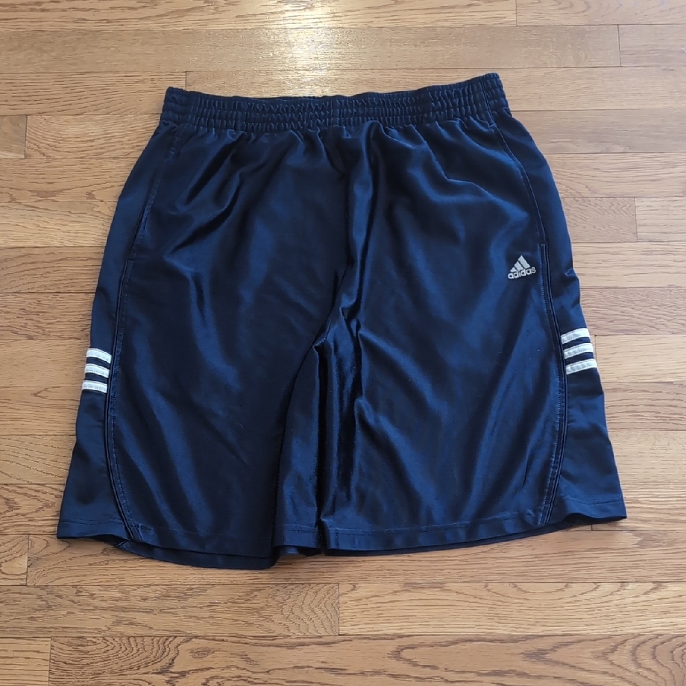 Classic adidas Navy Athletic Shorts with White Side Stripes no stains or snags